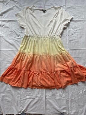 Target Wild Fable Women's Tiered V-Neck Ombre Dress in White, Yellow & Orange